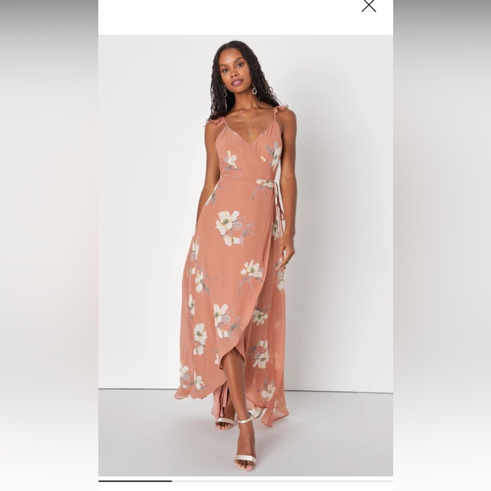 All Mine Rusty Rose Floral Print High-Low Wrap Dress